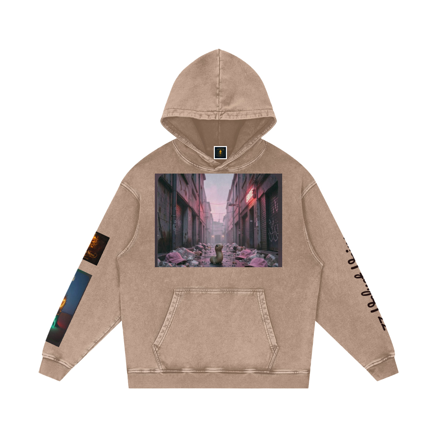 77 VV Iconic Little Worm (What are you thinking?) Garden Snow Washed Hoodie
