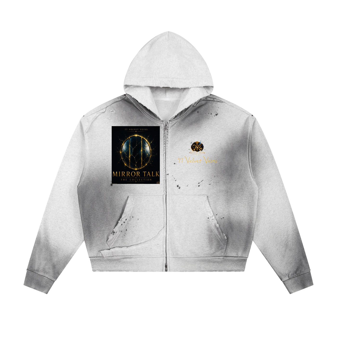 77 VV (Mirror Talk Complete Collection) Tri Mirror Portal Sun Worn and Frayed Hoodie