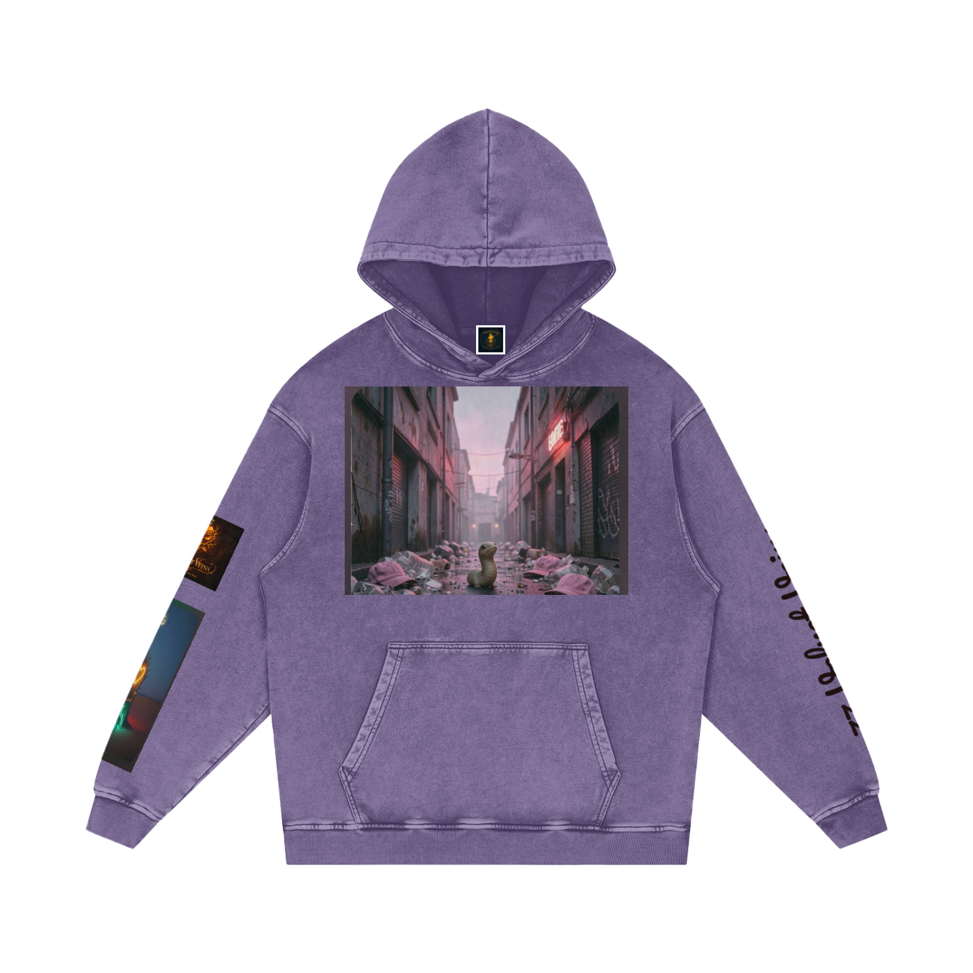 77 VV Iconic Little Worm (What are you thinking?) Garden Snow Washed Hoodie
