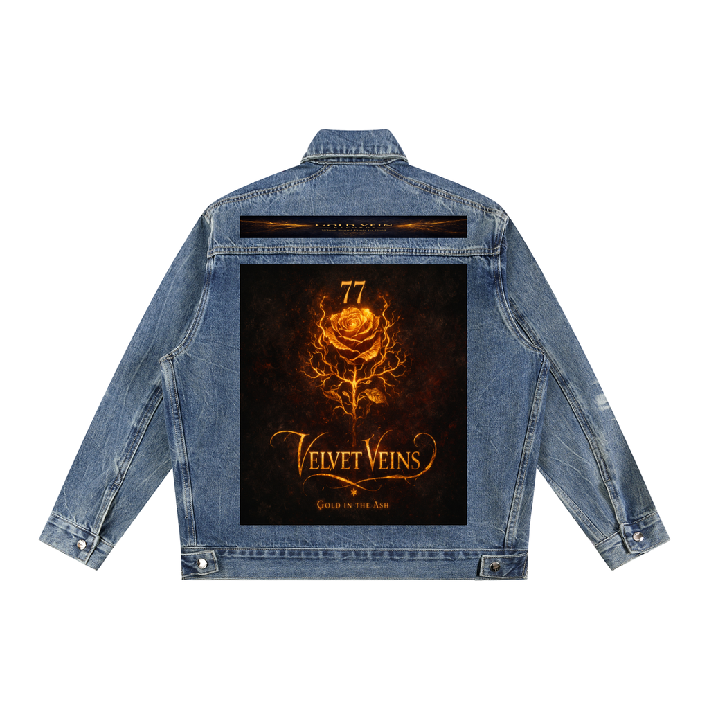 77 VV Luxury Retro Vintage Eclipse Washed Zip Up Denim Jacket