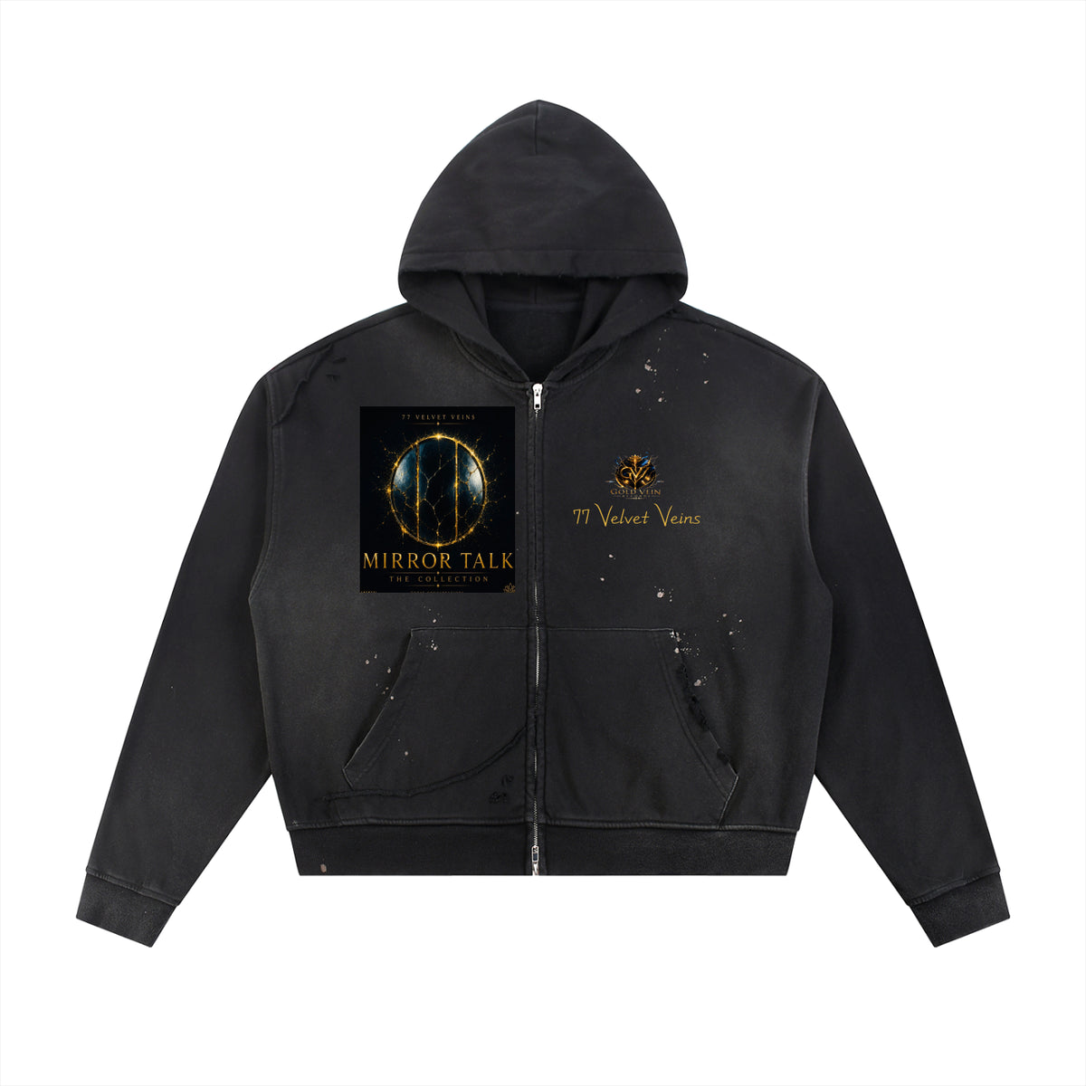 77 VV (Mirror Talk Complete Collection) Tri Mirror Portal Sun Worn and Frayed Hoodie