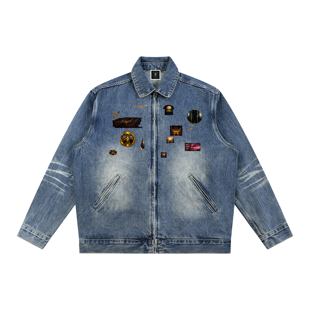 77 VV Luxury Retro Vintage Eclipse Washed Zip Up Denim Jacket