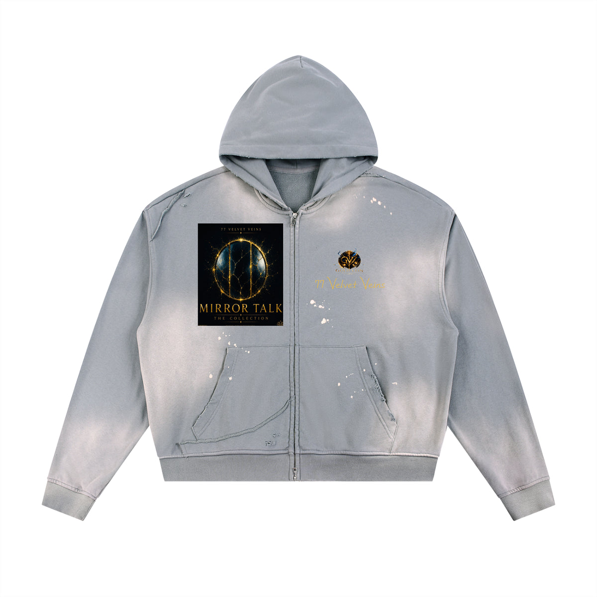 77 VV (Mirror Talk Complete Collection) Tri Mirror Portal Sun Worn and Frayed Hoodie