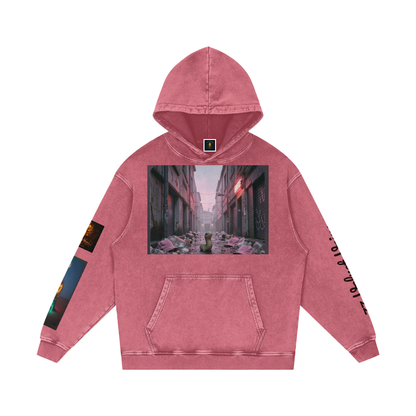 77 VV Iconic Little Worm (What are you thinking?) Garden Snow Washed Hoodie