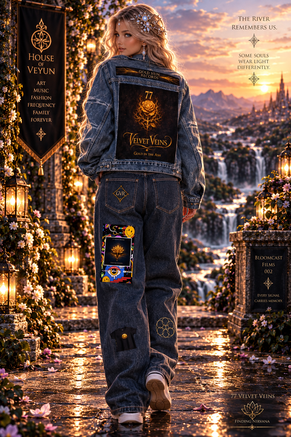 77 VV Luxury Retro Vintage Eclipse Washed Zip Up Denim Jacket