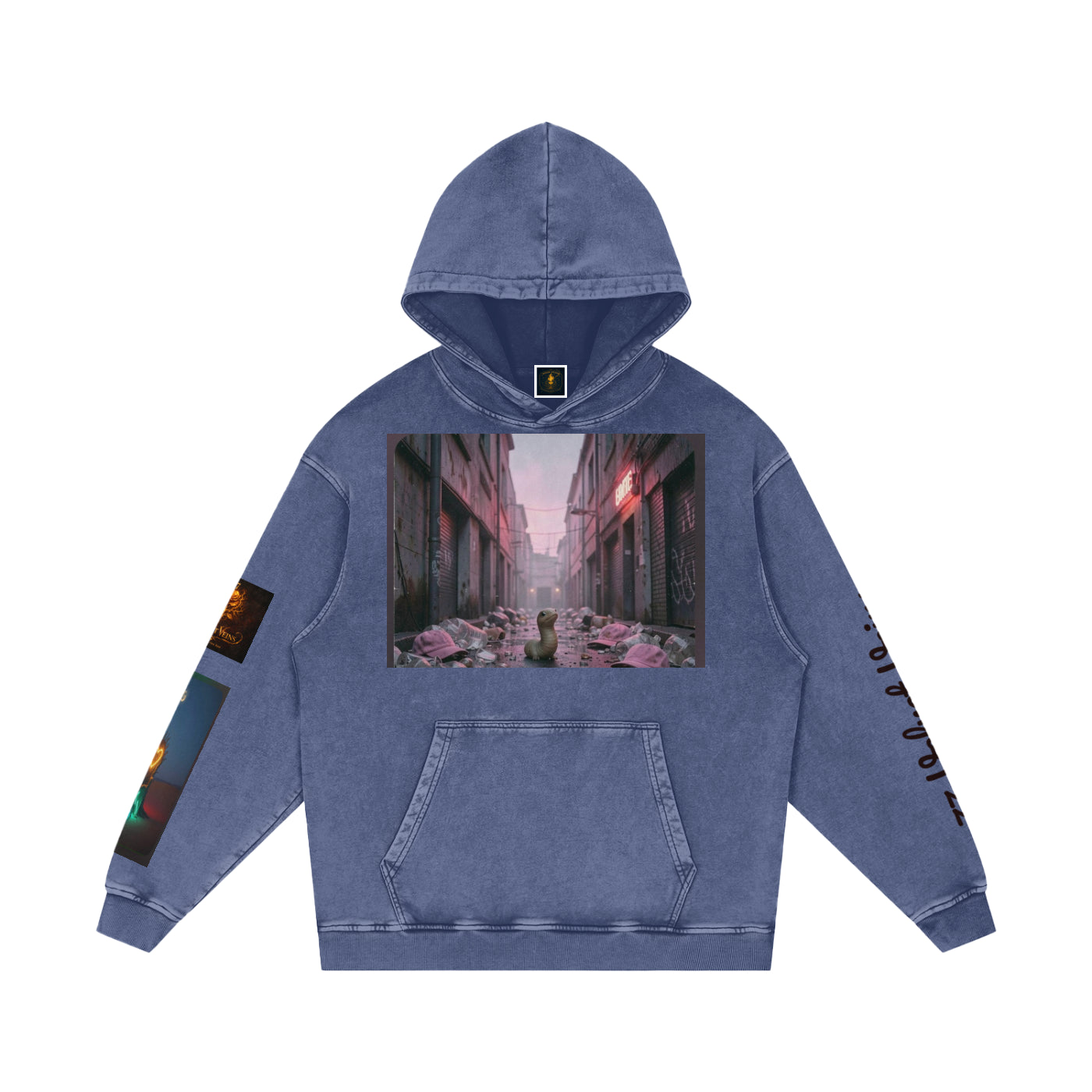77 VV Iconic Little Worm (What are you thinking?) Garden Snow Washed Hoodie